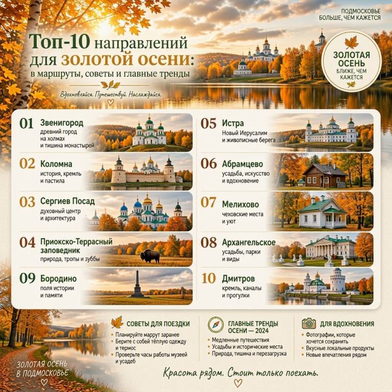 Топ-10 направлений для золотой осени в Подмосковье: маршруты, советы и главные тренды