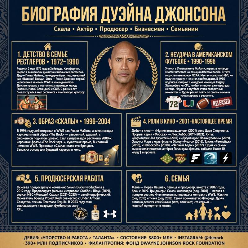 Биография Дуэйна Джонсона: путь от американского футбола до Голливуда
