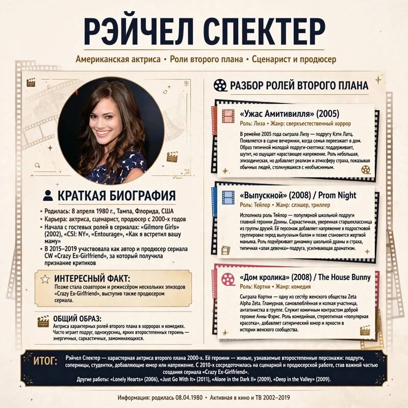 Биография Рэйчел Спектер: роли в «Доме кролика», «Выпускном» и других фильмах