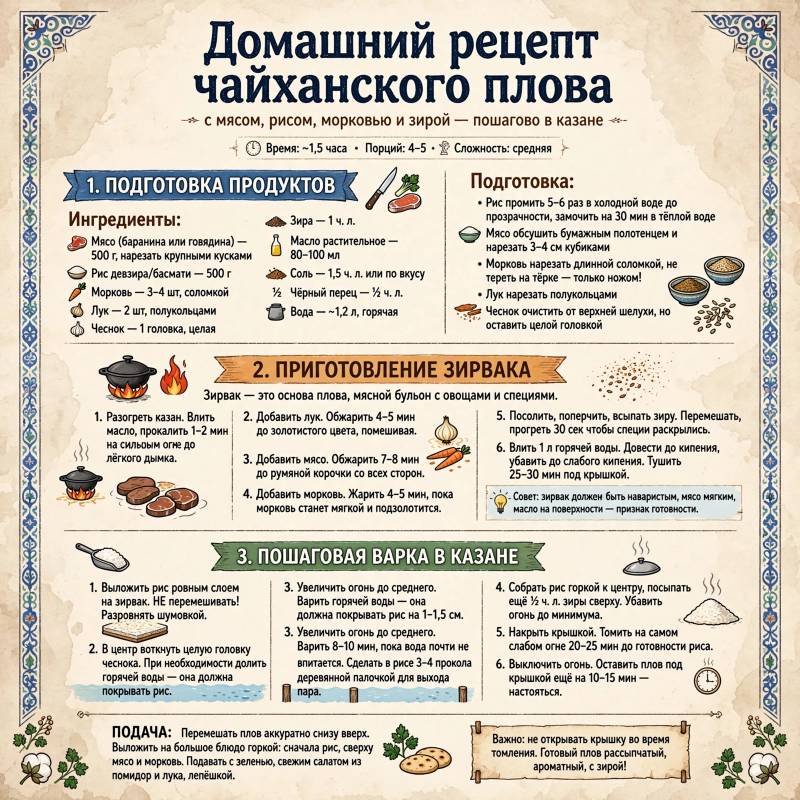 Чайханский плов: ингредиенты и пошаговый рецепт