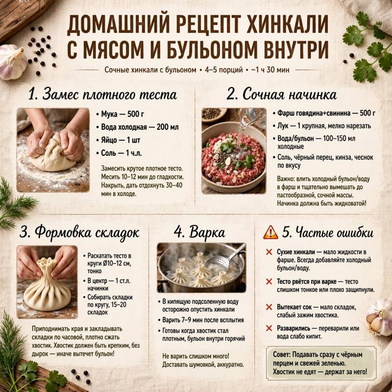 Хинкали в домашних условиях: подробный рецепт теста, сочной начинки и правильной варки
