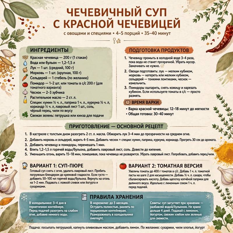 Как приготовить чечевичный суп: подробный рецепт для домашней кухни