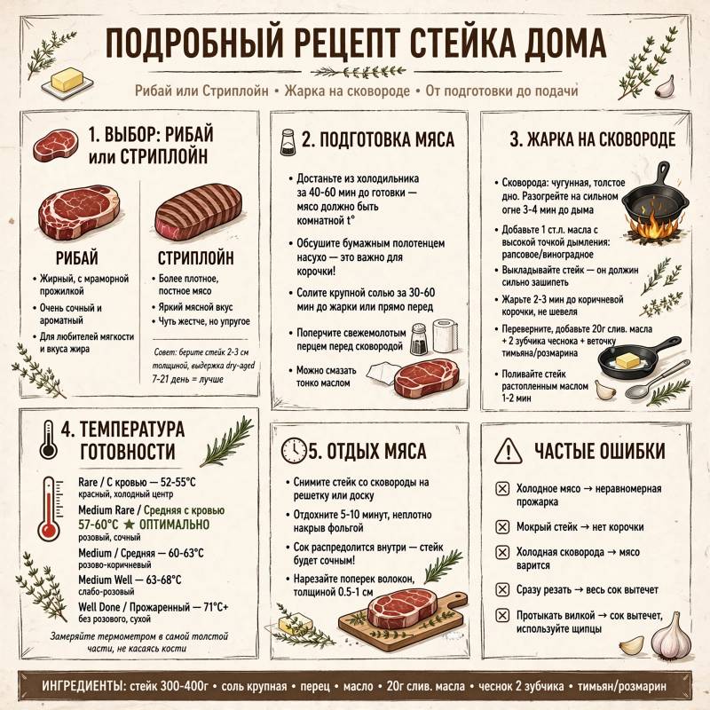 Как приготовить стейк дома: подробный рецепт в стиле стейк-хауса
