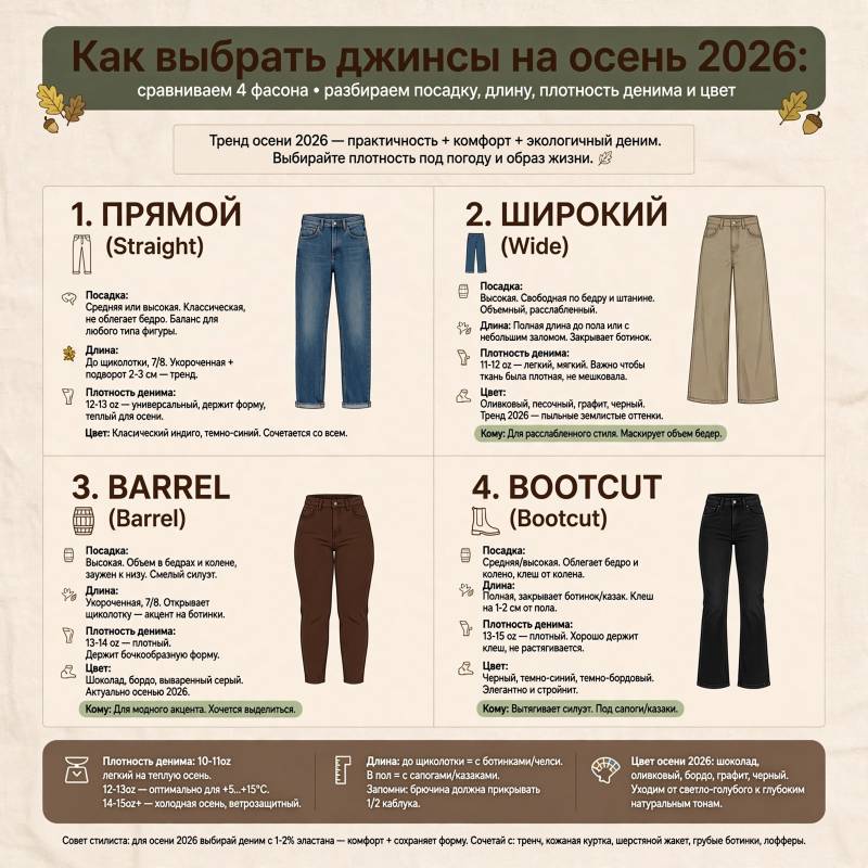 Какие джинсы выбрать на осень 2026: фасоны, посадка и длина