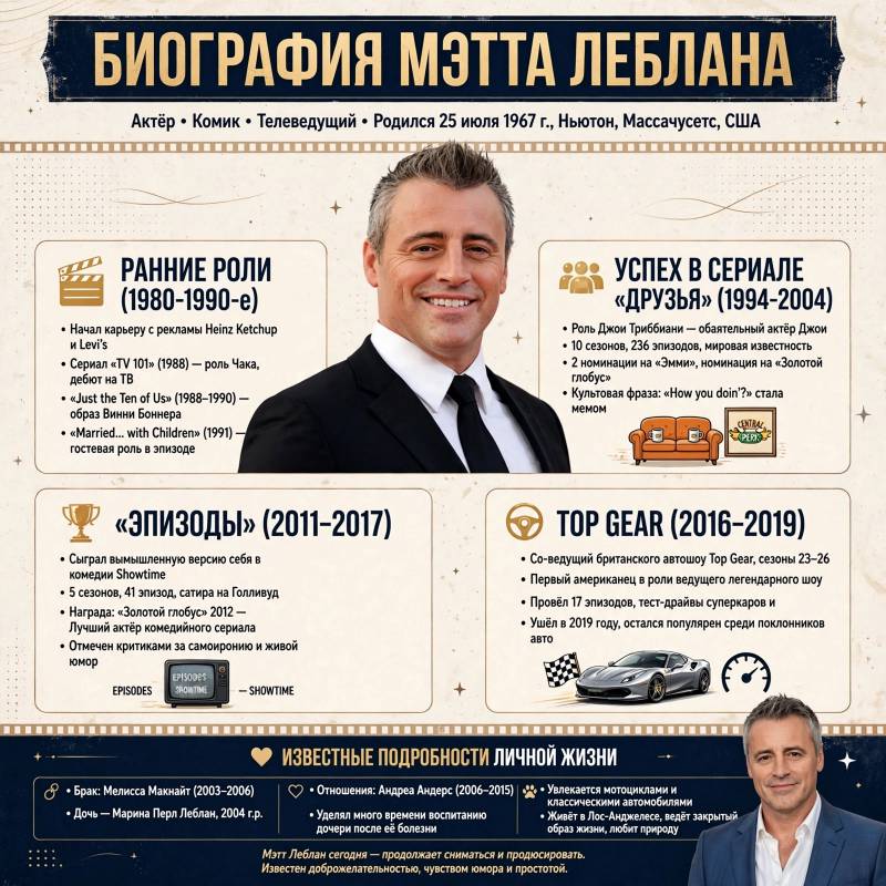 Мэтт Леблан: биография, личная жизнь и путь к славе Джоуи из «Друзей»