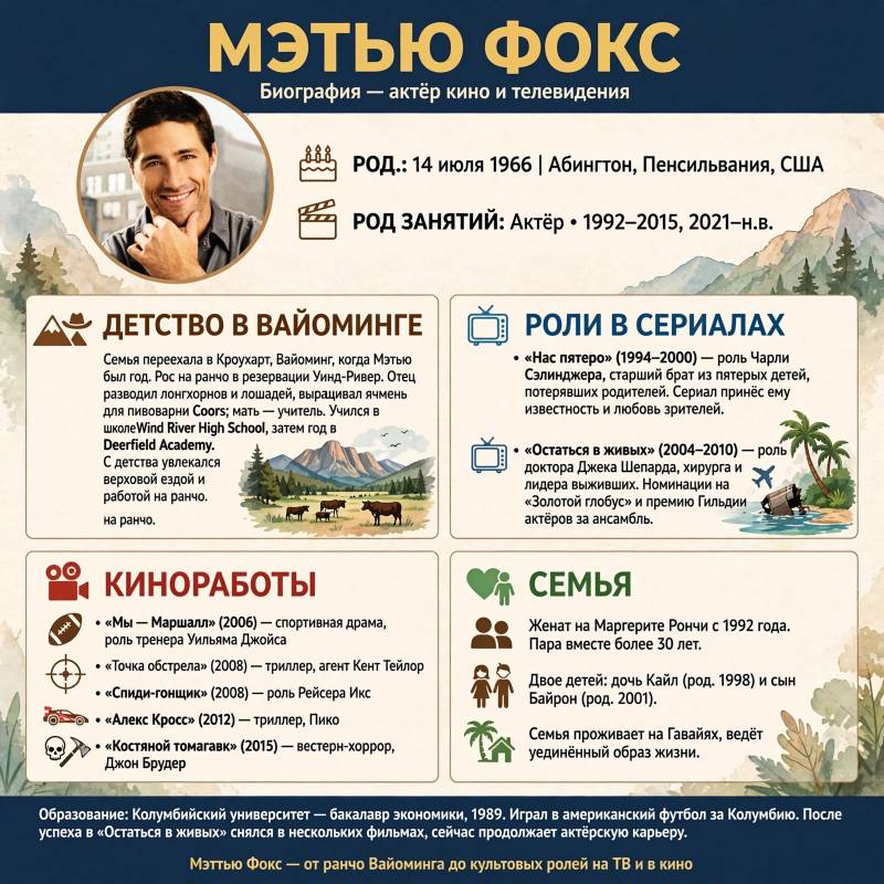 Мэттью Фокс: биография, личная жизнь и путь от «Нас пятеро» до «Остаться в живых»