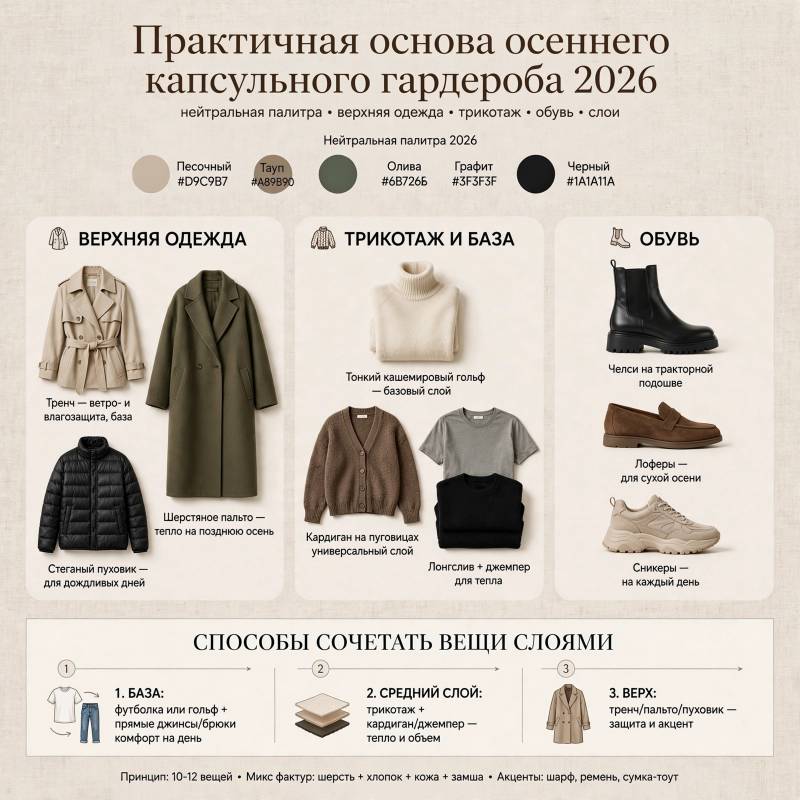 Осенний капсульный гардероб 2026: вещи, которые легко сочетать