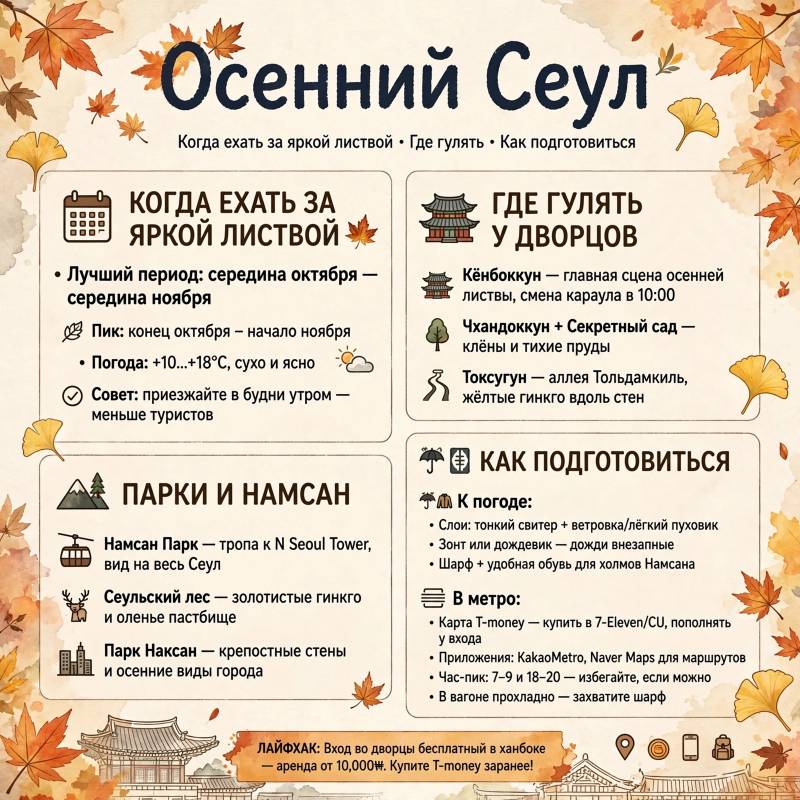 Осенний Сеул: куда идти за золотой листвой и как спланировать поездку
