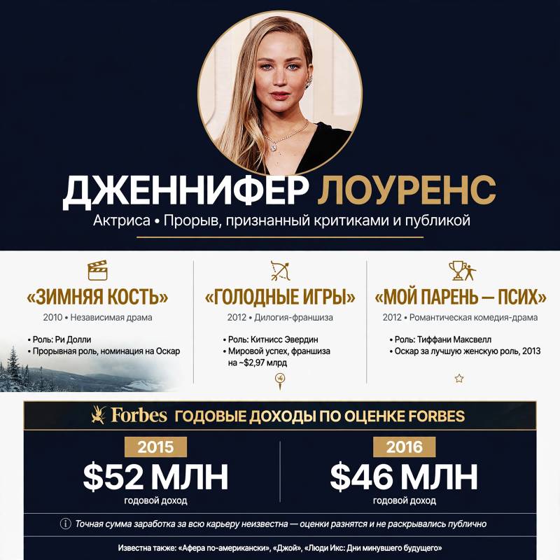 Путь к славе: как Дженнифер Лоуренс стала легендой кино и сколько она заработала