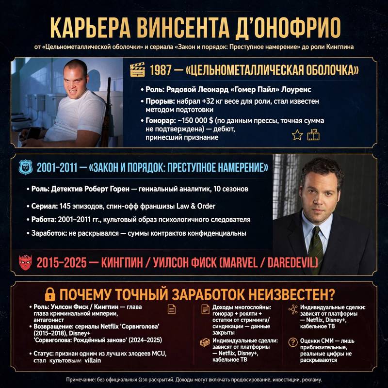 Путь к славе Винсента Д’Онофрио: роли, карьера и состояние актёра