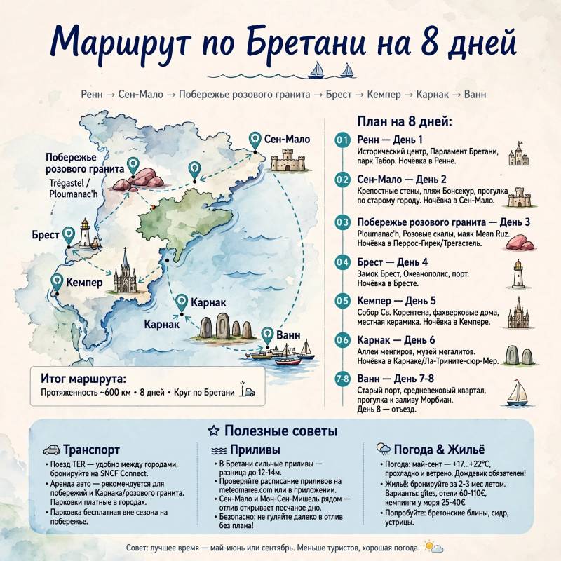 Путешествие по Бретани: маршрут на 8 дней и полезные детали