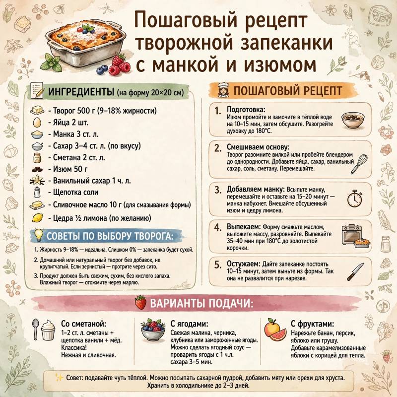 Творожная запеканка: пошаговый рецепт и идеи подачи