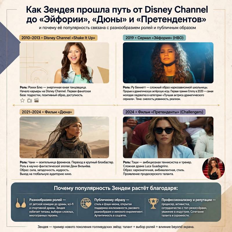 Зендея: путь от звезды Disney до одной из самых заметных актрис своего поколения